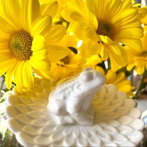 Jewelry/Trinket Dish•NWOT•Ceramic Frog on a Lilly Pad•Ivory•3.5” x 3.5” x 2”🌼